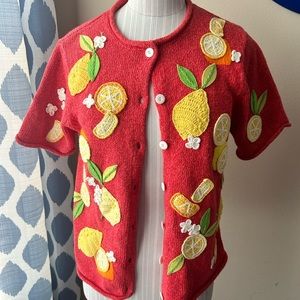 Susan Bristol Vintage Y2K Lemons Embroidered short sleeve cardigan​